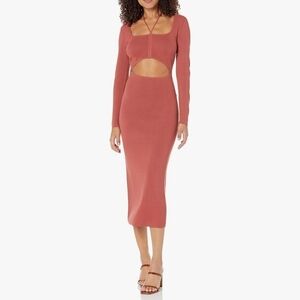 The Drop Women's Corbin Long-Sleeve Halter Detail Cutout Midi Dress #857
